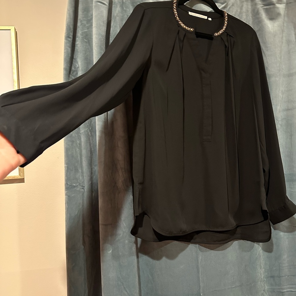 Violet & Claire Black Blouse with Embellished Neckline